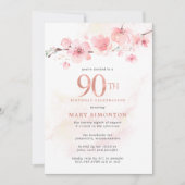 Blush Pink Cherry Blossom 90th Birthday Kaart (Voorkant)