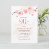Blush Pink Cherry Blossom 90th Birthday Kaart (Staand voorkant)