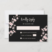 Blush Pink Cherry Blossom Black RSVP Kaartje (Voorkant)