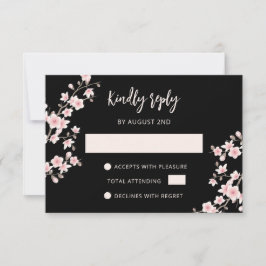 Blush Pink Cherry Blossom Black RSVP Kaartje