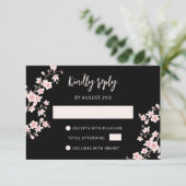 Blush Pink Cherry Blossom Black RSVP Kaartje (Staand voorkant)