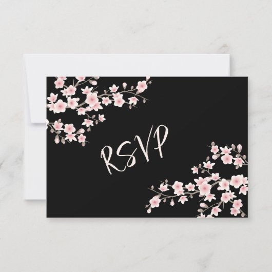 Blush Pink Cherry Blossom Black RSVP Kaartje (Achterkant)