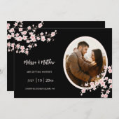 Blush Pink Cherry Blossom Black Wedding Save The Date (Voorkant / Achterkant)