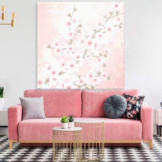  Blush Pink Cherry Blossom Canvas Afdruk (Insitu (Woonkamer))