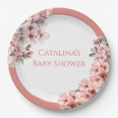 Blush Pink Cherry Blossom Elegant Baby shower Papieren Bordje (Voorkant)