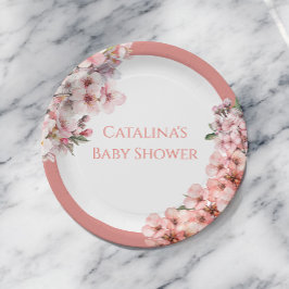 Blush Pink Cherry Blossom Elegant Baby shower Papieren Bordje