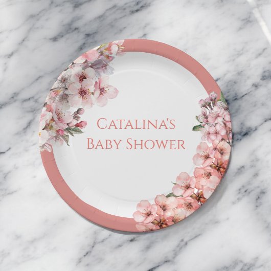 Blush Pink Cherry Blossom Elegant Baby shower Papieren Bordje