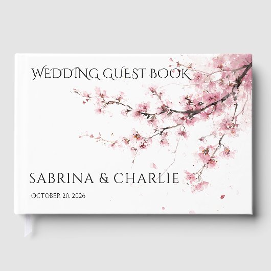 Blush Pink Cherry Blossom Elegant Floral Wedding  Gastenboek (Voorkant)