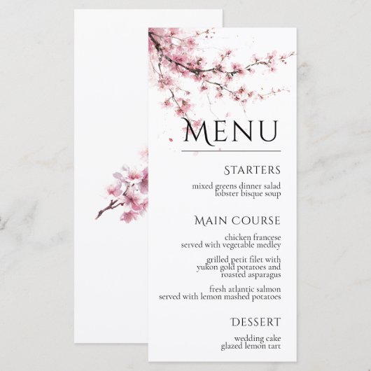 Blush Pink Cherry Blossom Elegant Floral Wedding Menu (Voorkant / Achterkant)
