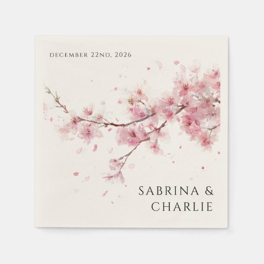 Blush Pink Cherry Blossom Elegant Floral Wedding Servet (Voorkant)