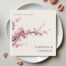 Blush Pink Cherry Blossom Elegant Floral Wedding Servet