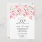 Blush Pink Cherry Blossom Floral 100th Birthday in Kaart (Voorkant)