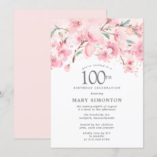 Blush Pink Cherry Blossom Floral 100th Birthday in Kaart