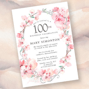 Blush Pink Cherry Blossom Floral 100th Birthday Kaart