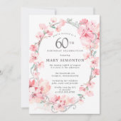 Blush Pink Cherry Blossom Floral 60th Birthday Kaart (Voorkant)