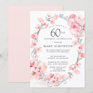 Blush Pink Cherry Blossom Floral 60th Birthday Kaart
