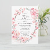 Blush Pink Cherry Blossom Floral 70th Birthday Kaart (Staand voorkant)