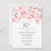 Blush Pink Cherry Blossom Floral 80th Birthday Kaart (Voorkant)
