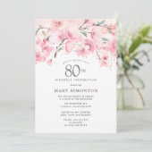 Blush Pink Cherry Blossom Floral 80th Birthday Kaart (Staand voorkant)