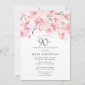 Blush Pink Cherry Blossom Floral 90th Birthday Kaart (Voorkant)