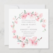 Blush Pink Cherry Blossom Floral Lijst Wedding Kaart (Voorkant)