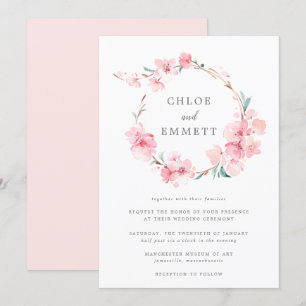 Blush Pink Cherry Blossom Floral Lijst Wedding Kaart