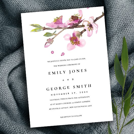 BLUSH PINK CHERRY BLOSSOM FLORAL WEDDING INVITE BEDANKKAART
