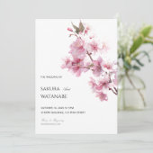Blush Pink Cherry Blossom Flower Japanese Wedding Kaart (Staand voorkant)