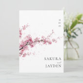 Blush Pink Cherry Blossom Flower Japanese Wedding  Kaart (Staand voorkant)