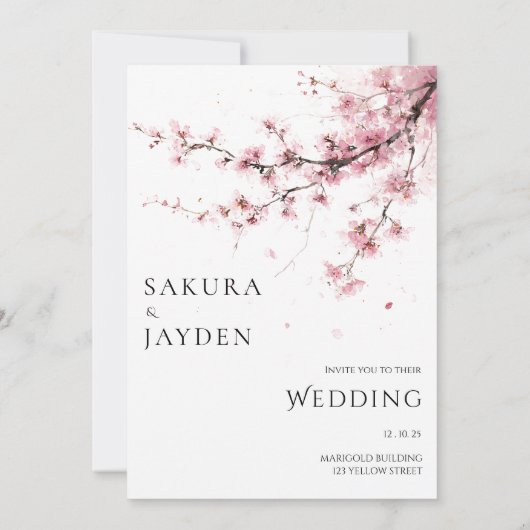 Blush Pink Cherry Blossom Flower Japanese Wedding  Kaart (Achterkant)