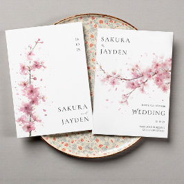 Blush Pink Cherry Blossom Flower Japanese Wedding  Kaart