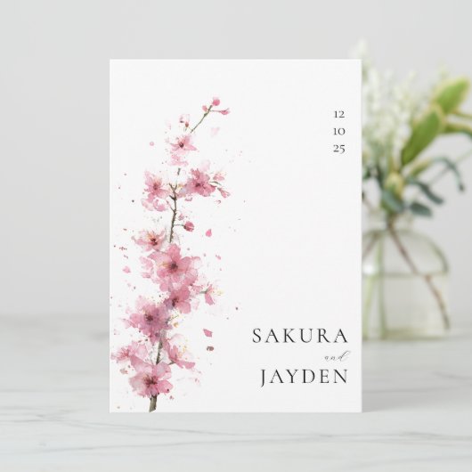 Blush Pink Cherry Blossom Flower Japanese Wedding  Kaart (Staand voorkant)