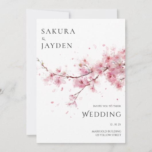 Blush Pink Cherry Blossom Flower Japanese Wedding  Kaart (Achterkant)
