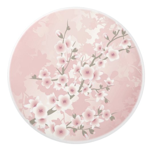  Blush PInk Cherry Blossom Keramische Knop (Voorkant)