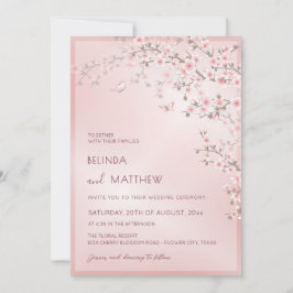 Blush Pink Cherry Blossom | Photo Casual Wedding Kaart