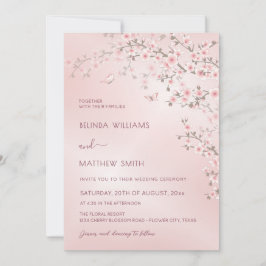 Blush Pink Cherry Blossom Photo Wedding Kaart