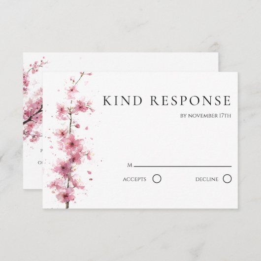 Blush Pink Cherry Blossom QR Code Wedding RSVP Kaartje (Voorkant / Achterkant)