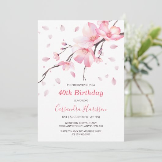 Blush Pink Cherry Blossom Sakura Floral Verjaardag Kaart (Staand voorkant)