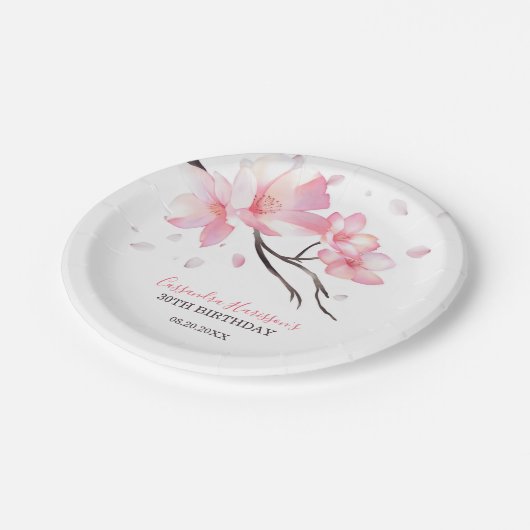 Blush Pink Cherry Blossom Sakura Verjaardag Papieren Bordje (Gekanteld)