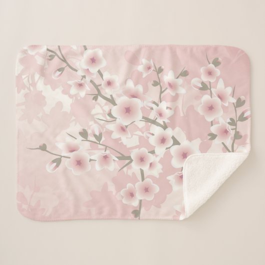  Blush PInk Cherry Blossom Sherpa Deken (Voorkant (horizontaal))