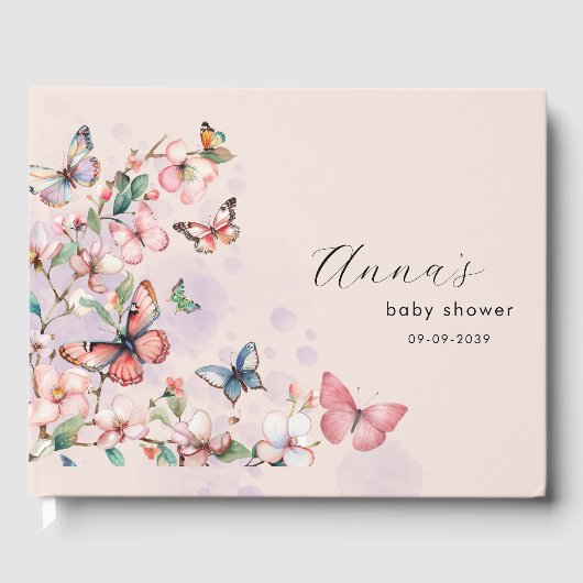 Blush Pink Cherry Blossom Vlinders Naam Gastenboek (Voorkant)