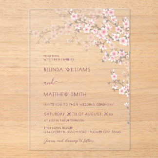 Blush Pink Cherry Blossom Wedding Acryl Uitnodigingen