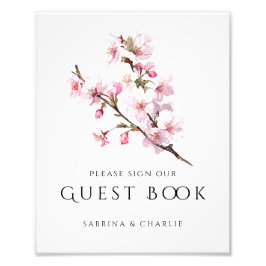 Blush Pink Cherry Blossom Wedding Guest Book Sign Foto Afdruk