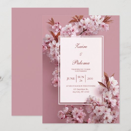 Blush Pink Cherry Blossom Wedding Kaart (Voorkant / Achterkant)