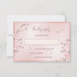 Blush Pink Cherry Blossom Wedding RSVP Kaartje