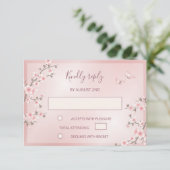 Blush Pink Cherry Blossom Wedding RSVP Kaartje (Staand voorkant)