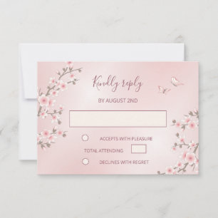Blush Pink Cherry Blossom Wedding RSVP Kaartje