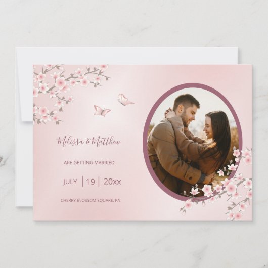 Blush Pink Cherry Blossom Wedding Save The Date (Voorkant)