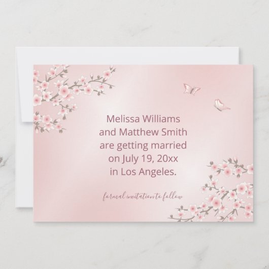 Blush Pink Cherry Blossom Wedding Save The Date (Achterkant)