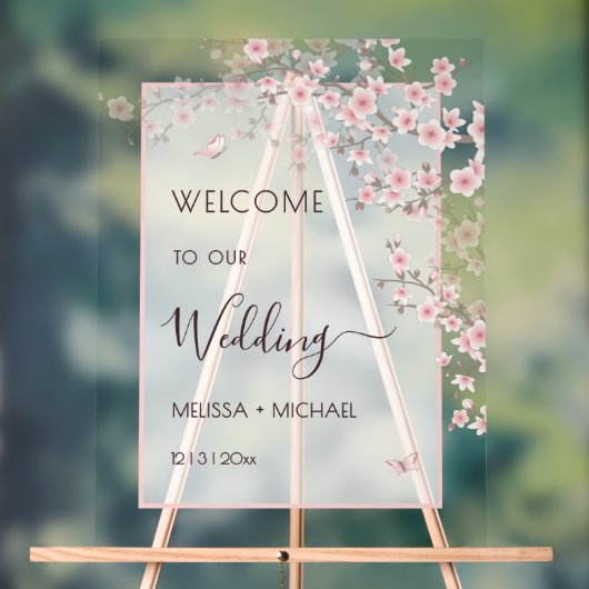 Blush Pink Cherry Blossom Wedding Transparent Acryl Bord (Neutraal)